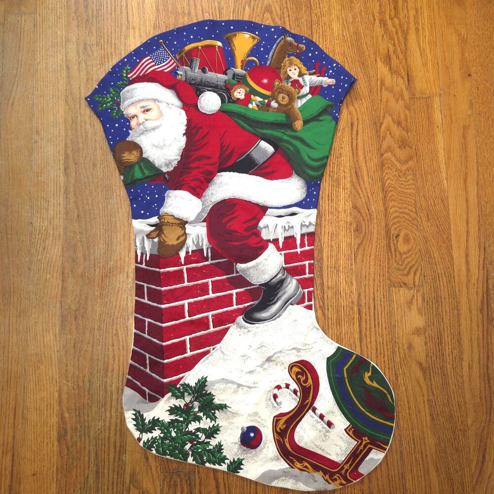 Jumbo 32" Handmade Double Sided Santa Christmas Stocking Vintage Holiday